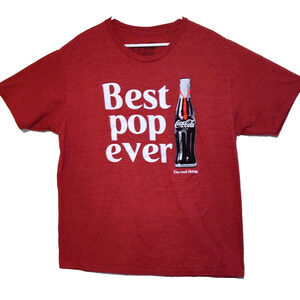 Coca Cola Tshirt BEST POP EVER The Real Thing Soda RED Adult XL Lightweight Coke